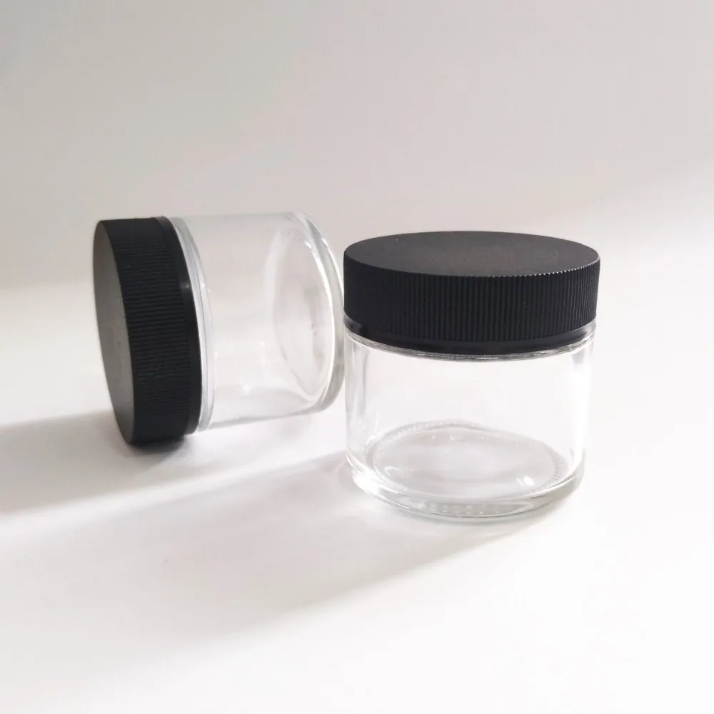 2 oz 60 ml Glass Jar Cream Jars Cosmetic Container Glass Cosmetic Jars Container with Black Childproof Lid