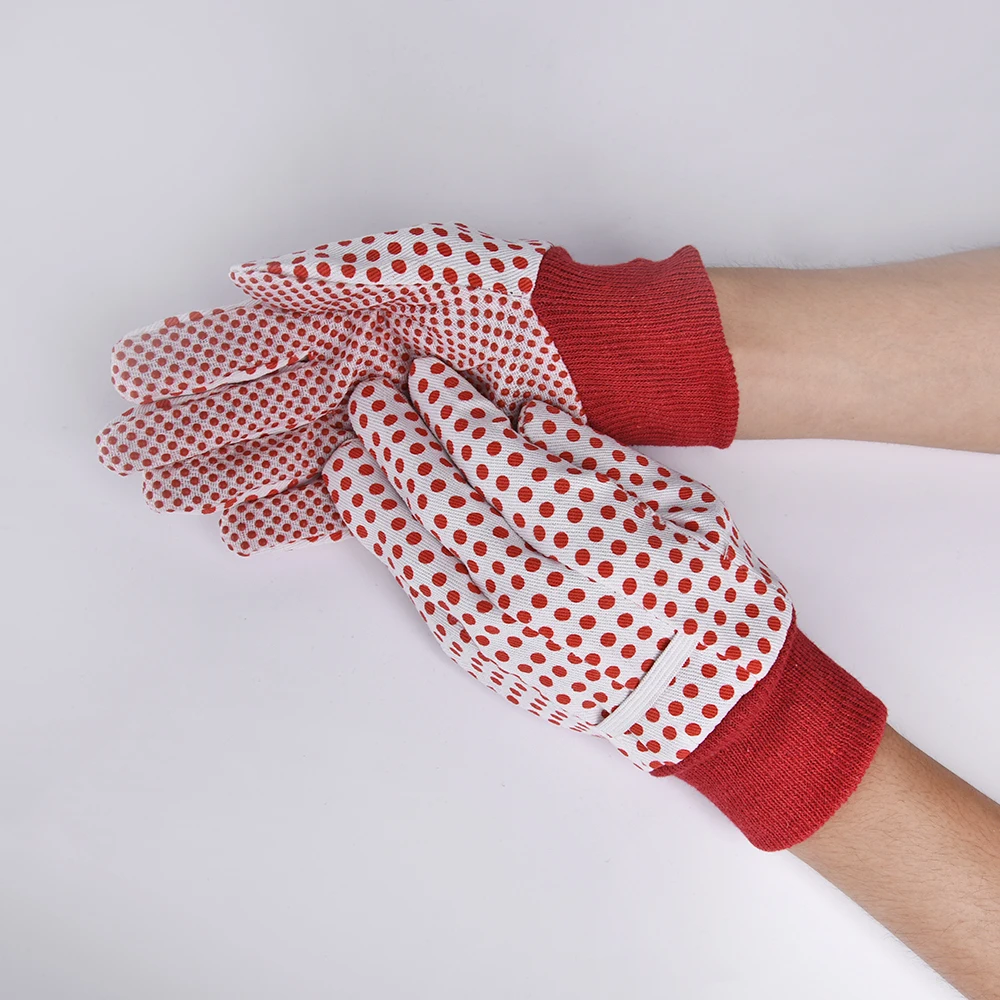 PVC Dots Beautiful Lady Lively Colorful Red Polka Dotted Garden Canvas Working Gloves Homeware Gift Range Female Workers Wear