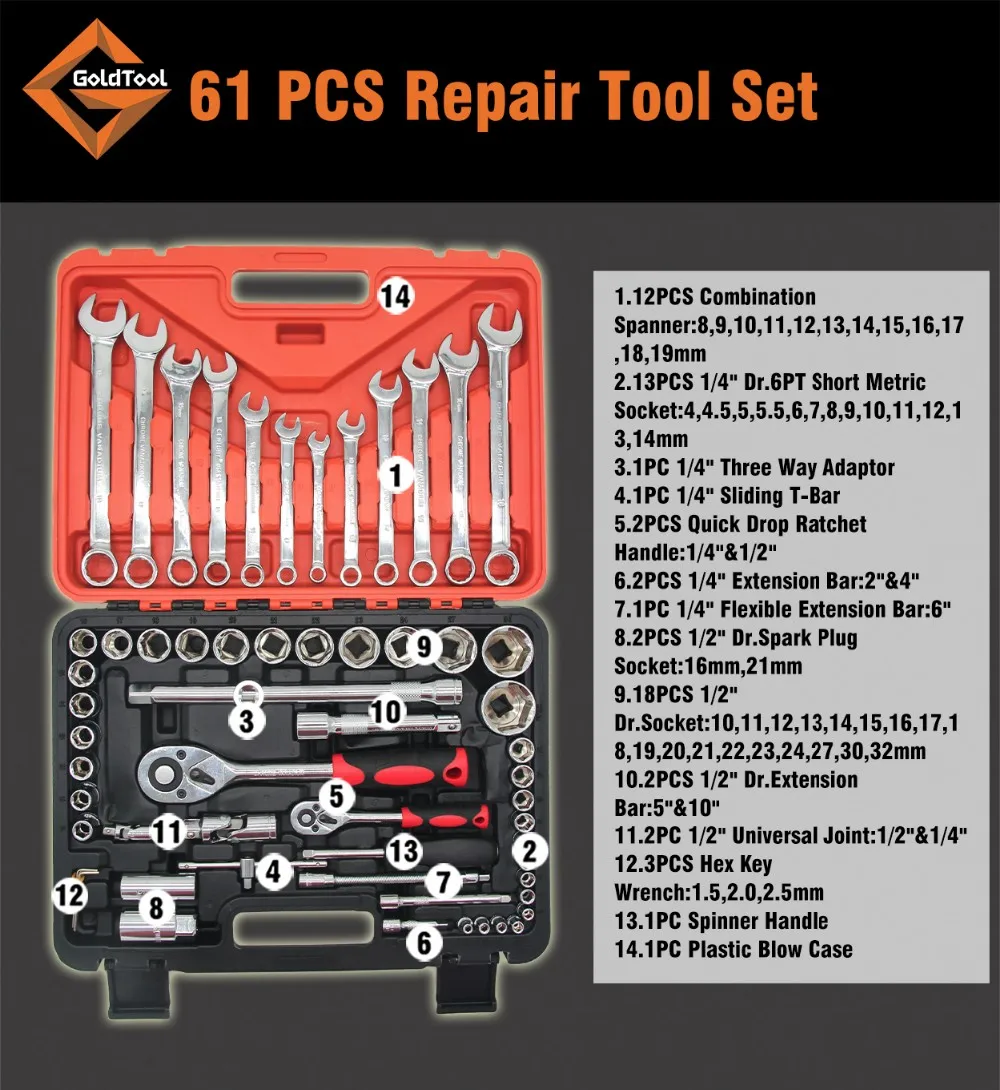 61PCS Manufacturer Supply Stronger Durable Socket Set for Carrepair Tools Car Mechanic Tool