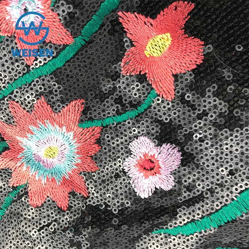 Wholesale Embroidery Design Ombre 3mm Dress Pattern Flower Sequin Fabric