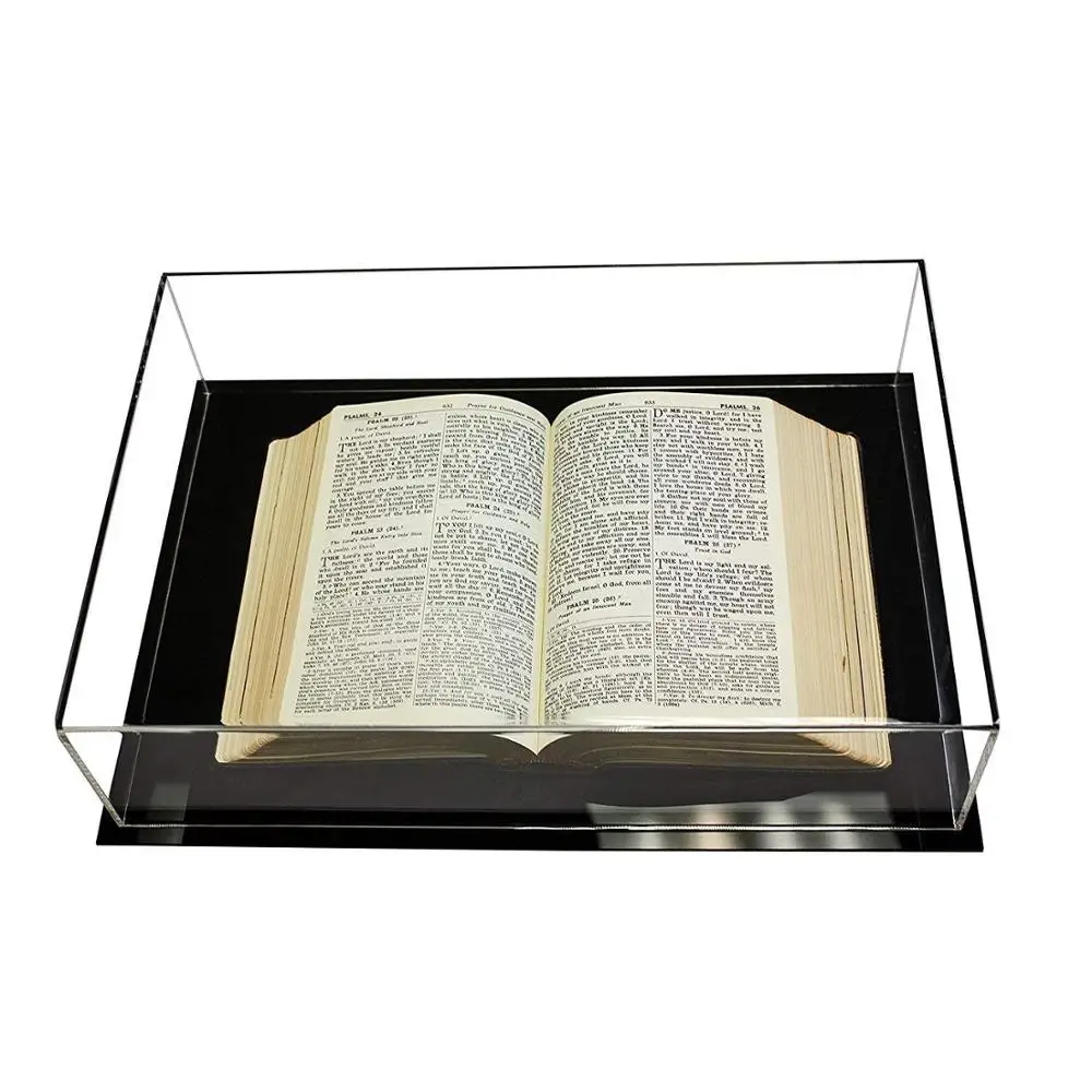 Custom Counter Plexiglass Acrylic Book Display Case Clear Rare Book Case Display Box with Sold Black Bases Dust Hard Covers