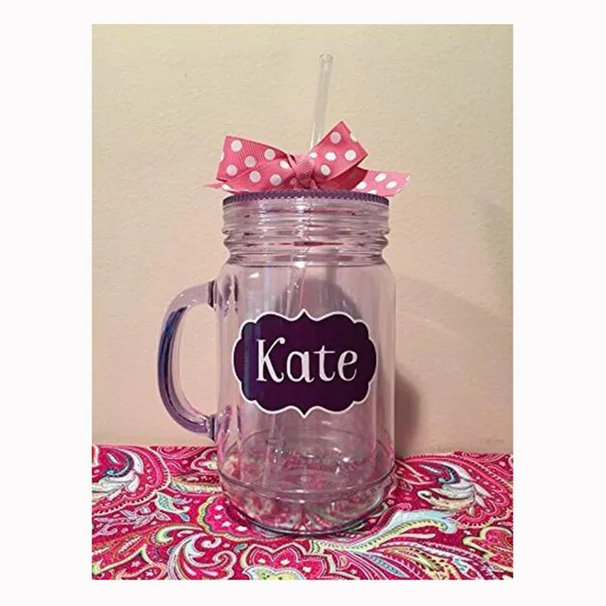 Custom acrylic mason jar with paper insert, bpa free double walled Paper insert mason jar tumbler, 22oz insulated mason jar