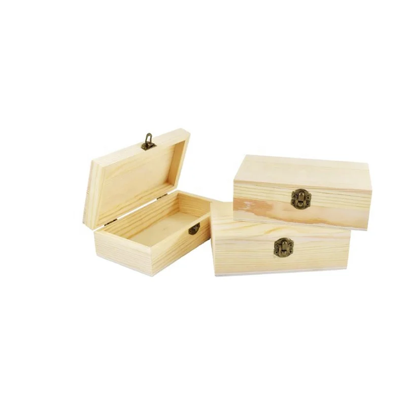 Classic creative wooden box treasure chest with hinge lid