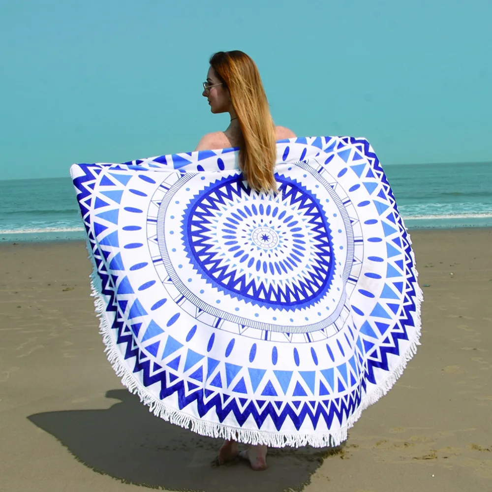 Sheng Chun New Summer Large Microfiber Printed 1.5m Round Beach Towels With Tassel Circle Beach Towel Serviette De Plage