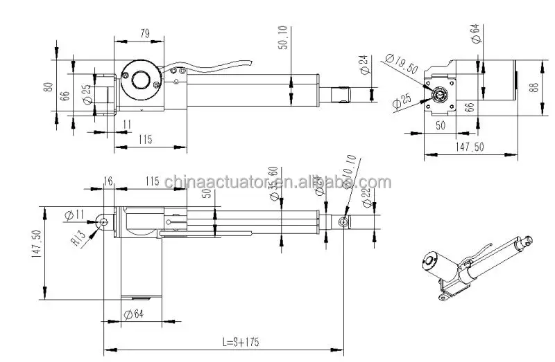 straight tube linear actuator ball screw linear actuator factory-JS35DF single function manual hand crank bed