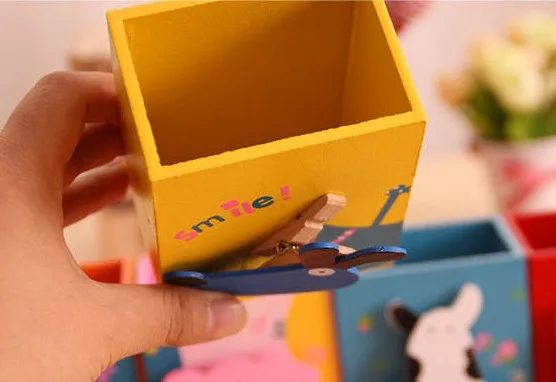 cute wooden cartoon Pencil Holder office desk organizer   Pen Container