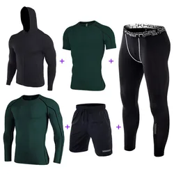 5 piece in set men quick dry training wear set gym clothes running suits breathable running  wear sport suit for man
