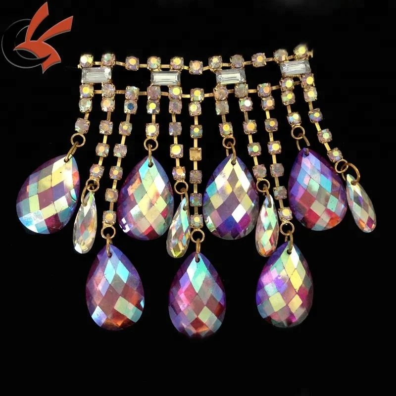 Factory supply customized color AB crystals tassel drops rhinestone chain trimming