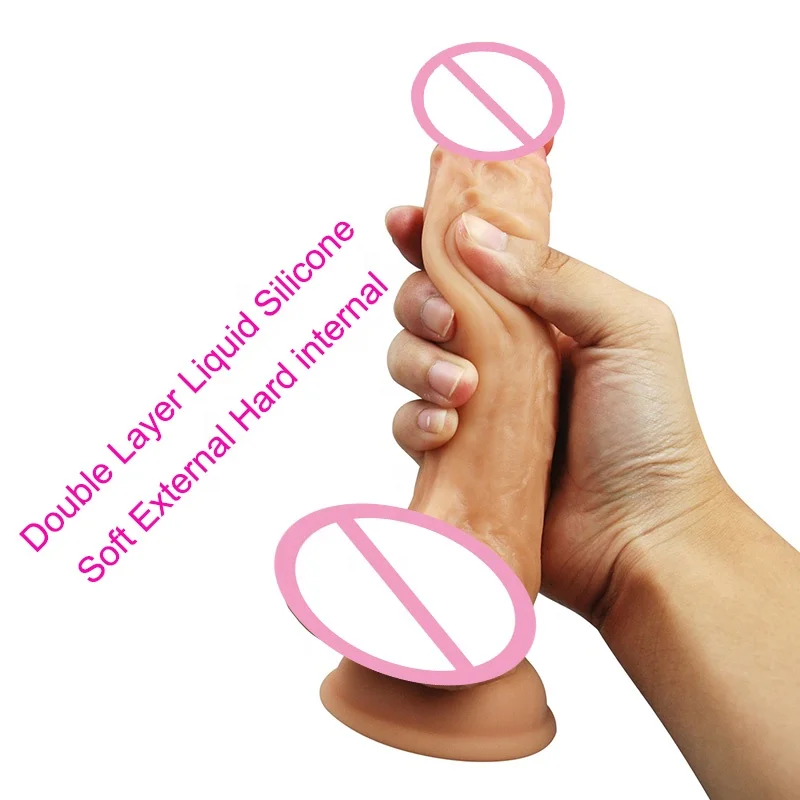 Double Layer Liquid Silicone Dildo Artificial Penis Huge Realistic Mushroom Head Horse Dildo With Suction Cup Sex Toy for Couple