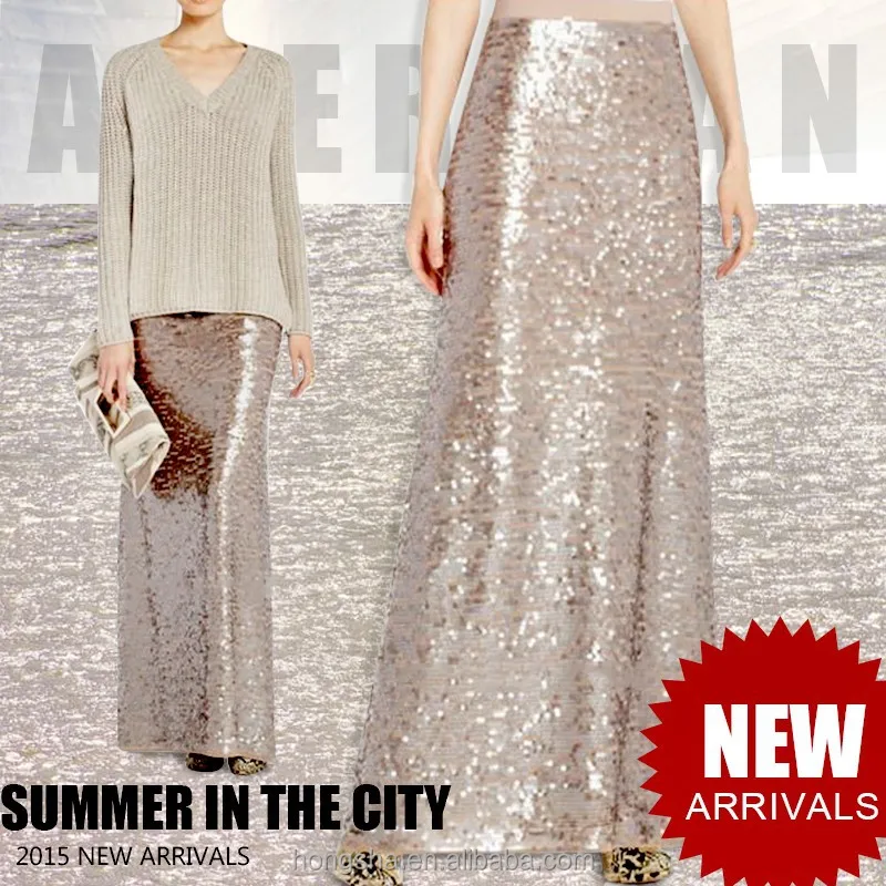Latest Model Fashion Long skirt sequined maxi skirt for women HSK6005