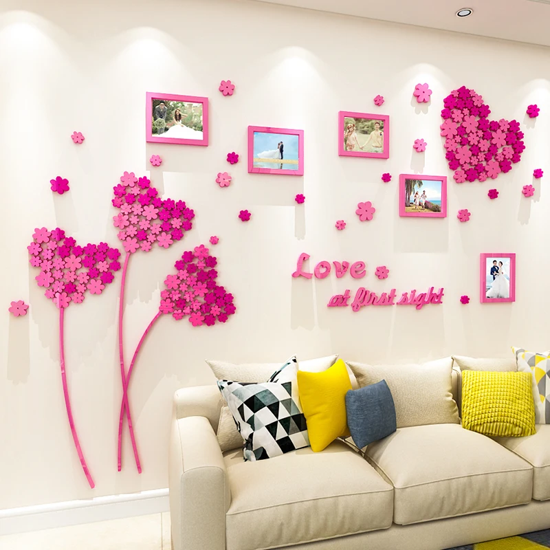 Love flower photo frame 3D Acrylic wall stickers TV background decoration 3D wall stickers home decor sticker