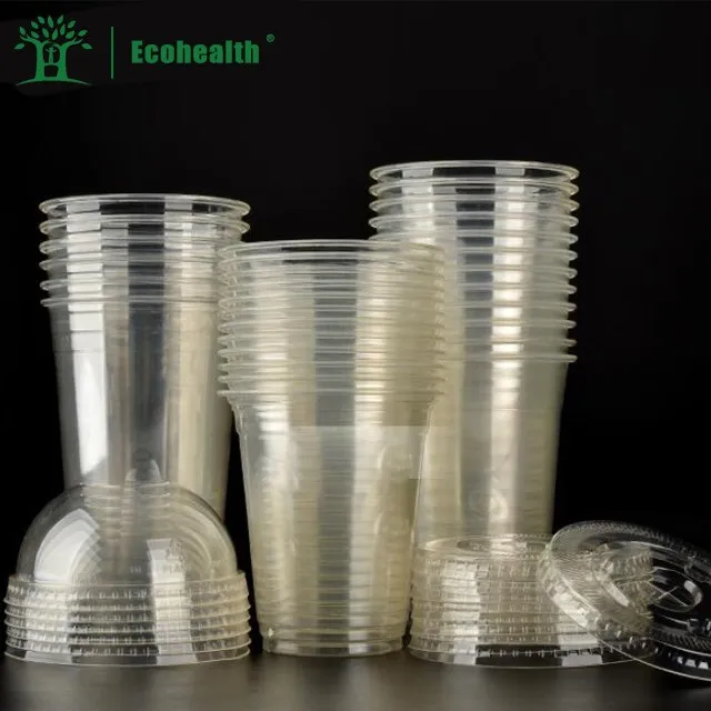 16oz 480ml 100% Biodegradable Disposable PLA Clear Plastic Bubble Tea Cup With Lid