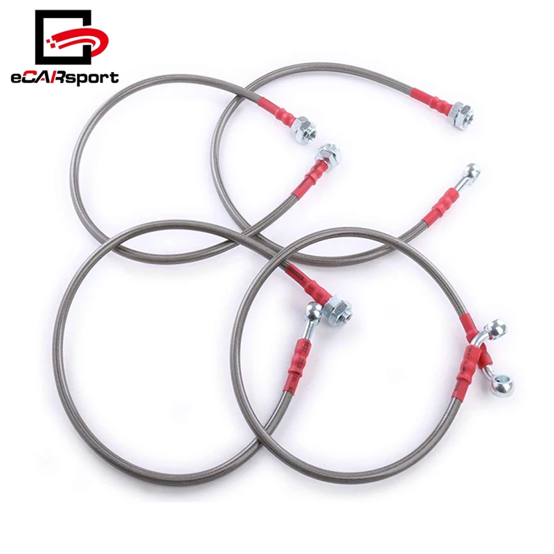 Brake Line for Civic EM2 ES1 ES2 01-05 Front Rear Red End Cap Stainless Steel Braided Hydraulic Oil Brake Cable Hose for Honda