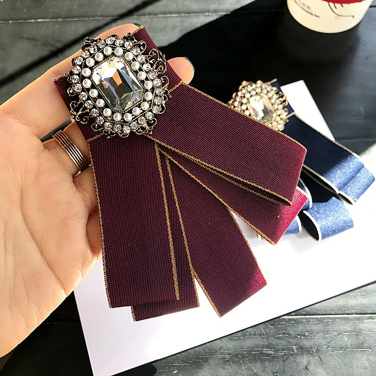 
wholesale korean luxury rhinestone pearl brooch for shirt dress bow tie for women 