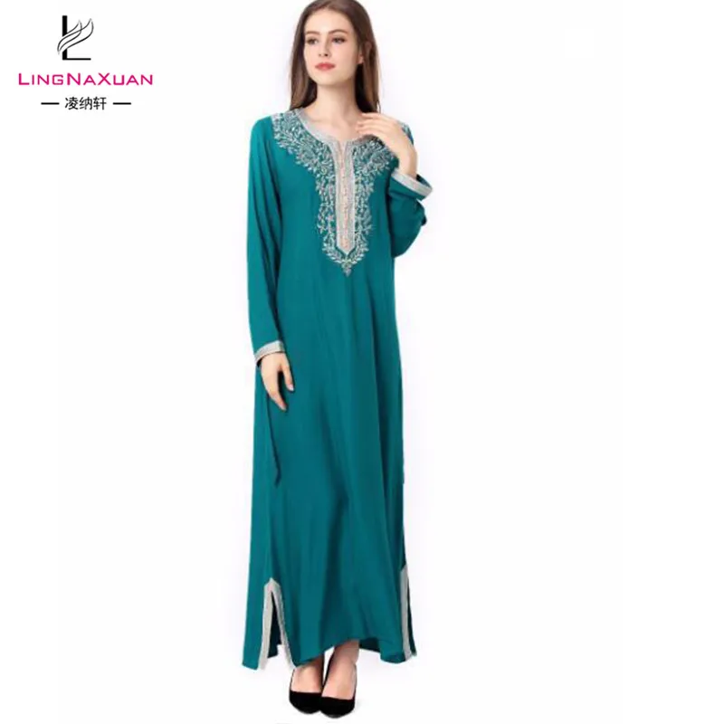 
Fashion Hot Sale Solid Turkey Muslim Long Gown Dress for Women 