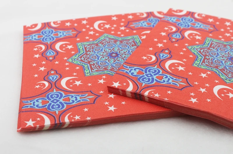 Ramadan Kareem Paper Napkin With Moon Lamp Print Islamic Month For Muslim Eid al-Fitr 33*33cm