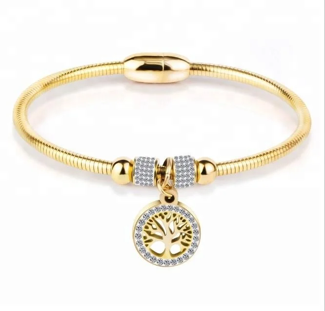 New Style Stainless Steel Bracelet With Crystal Tree Of Life For Women