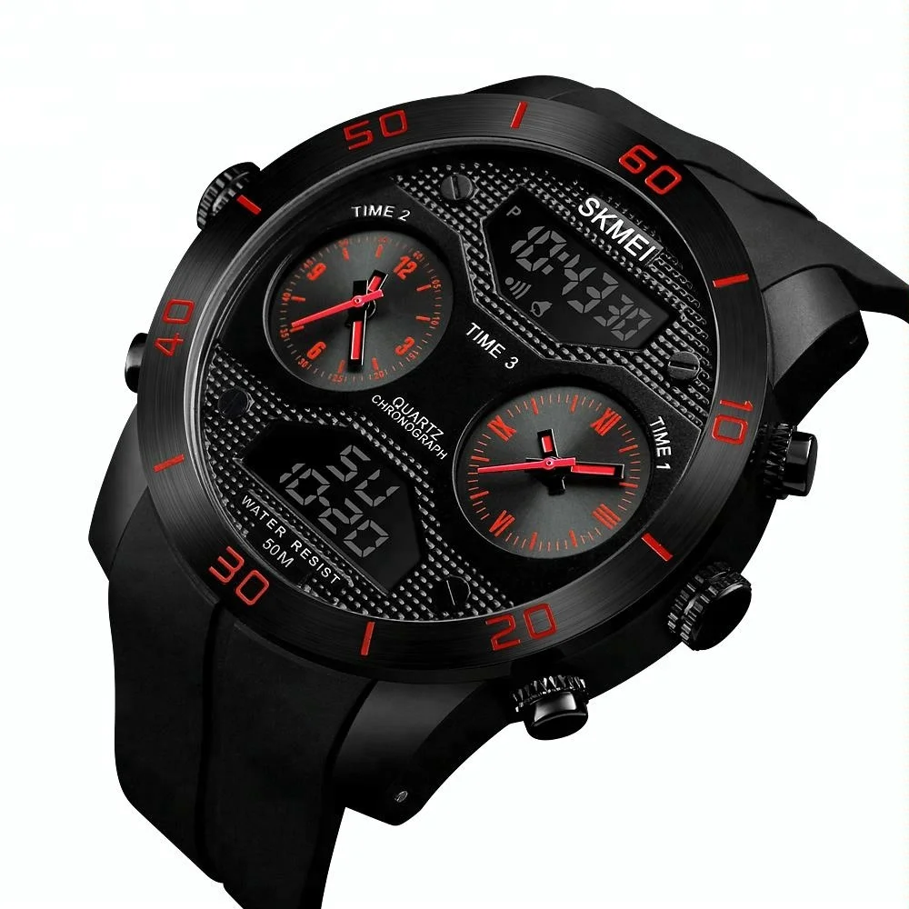 skmei 1355 waterproof chronograph oem digital analog watch stainless steel back 5atm watch