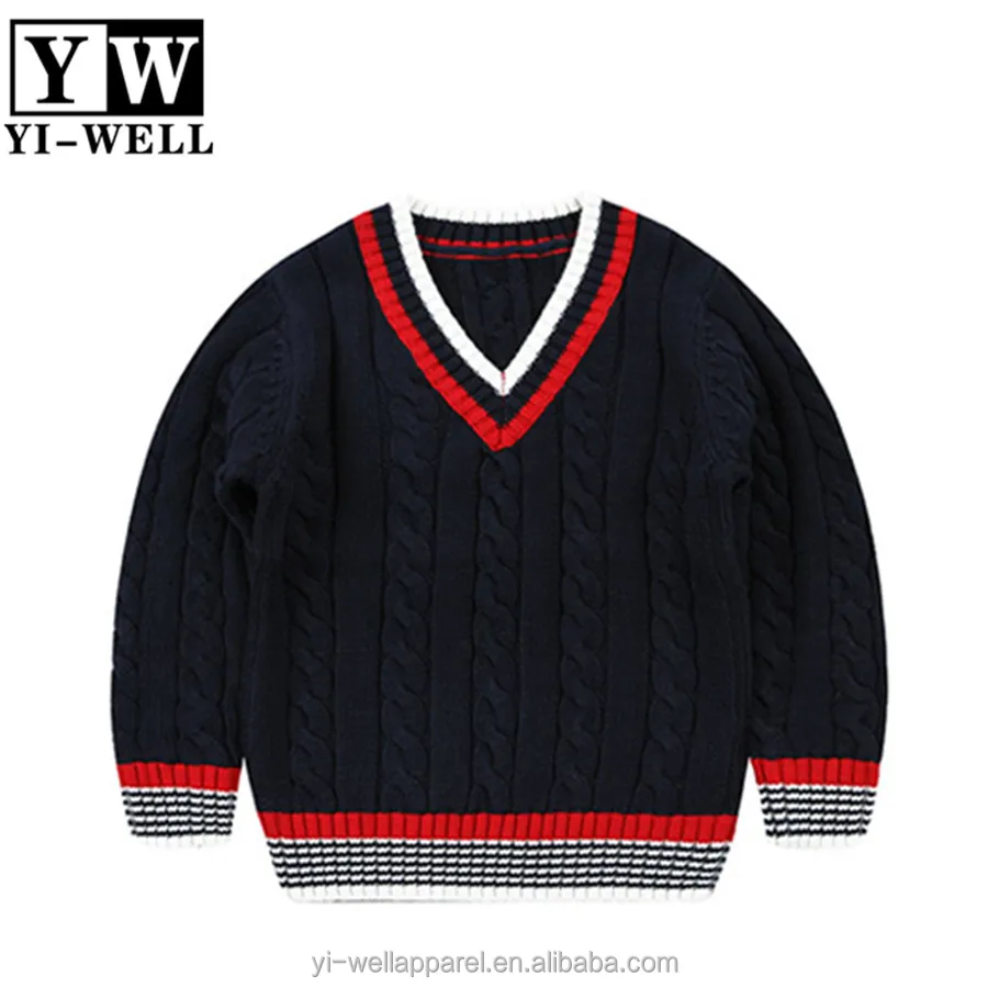 Primary kids school uniform acrylic knit V neck pullover sweater