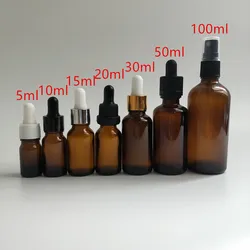 5ml 10ml 15ml 20ml 30ml 50ml 100ml Amber empty essential oil glass bottle  childproof dropper cap for e liquid glass bottle