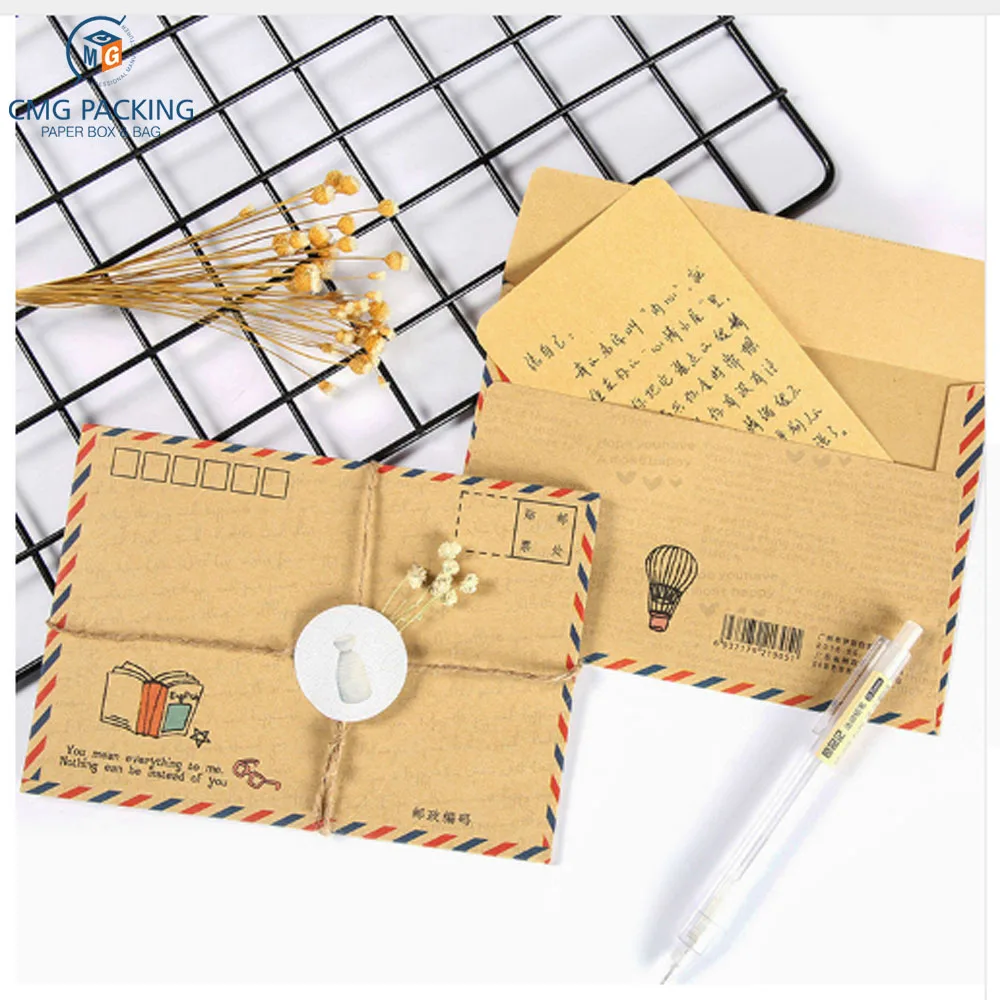 custom Vintage Envelope Postcard Letter Stationery Paper AirMail Vintage Office Supplies Kraft Envelope