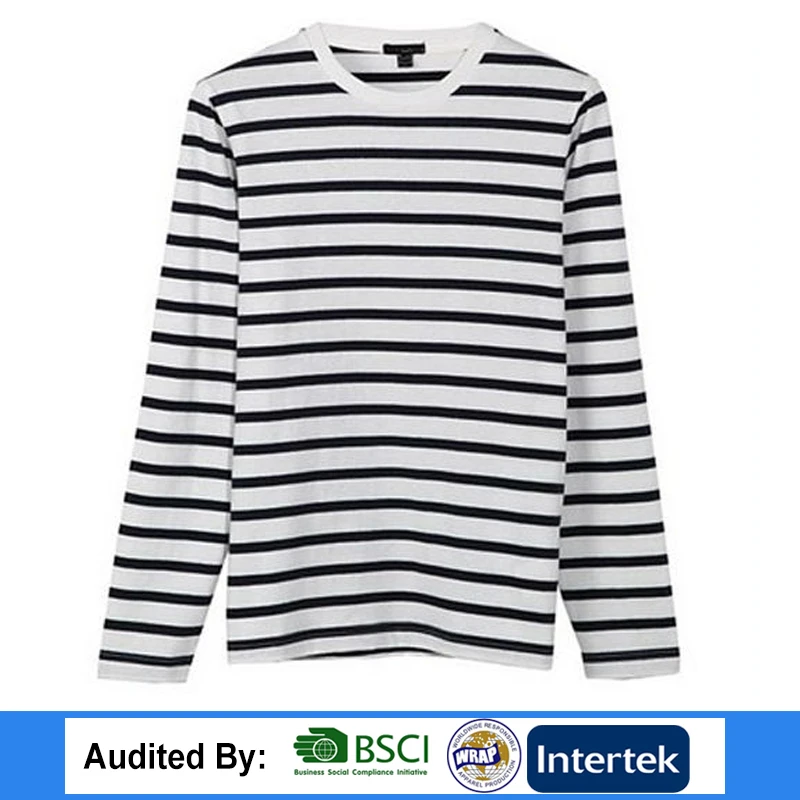 Простые черно-белые полосатые окрашенные хлопковые спанексы одежда с длинным рукавом мужские футболки оптовая Заводская Прямая цена
