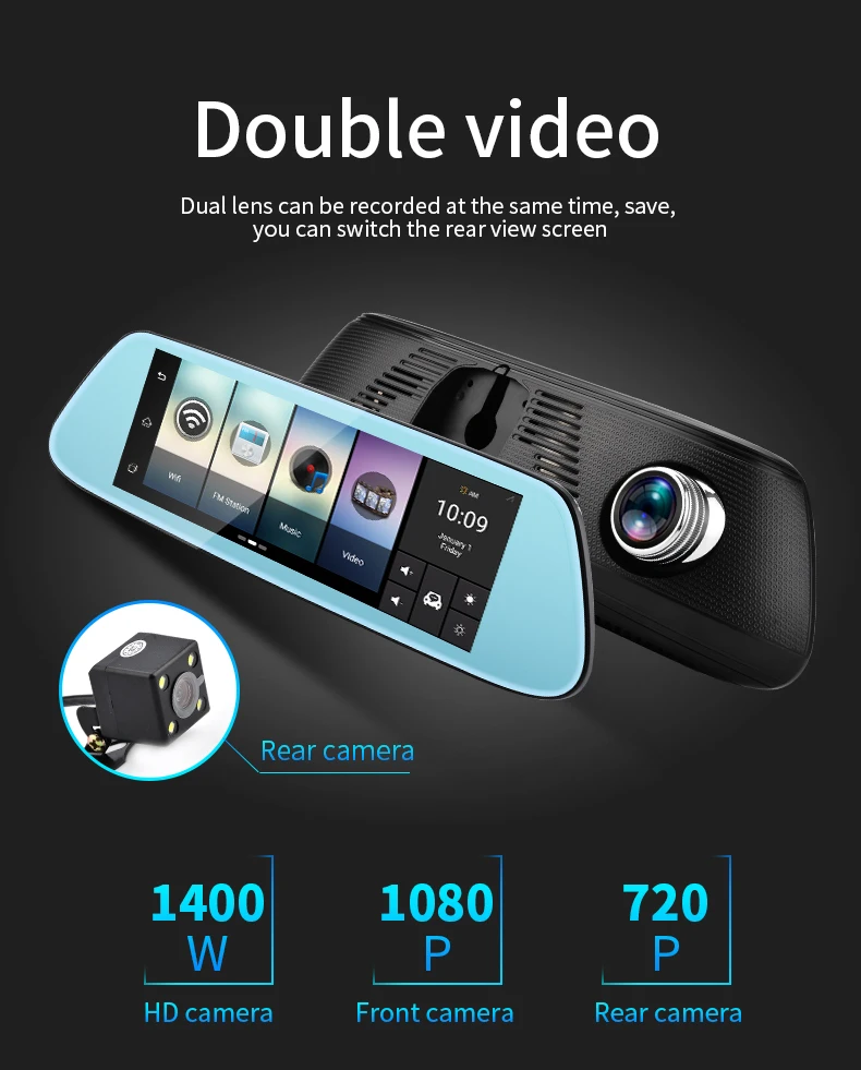 8 inch car gps navigation rearview mirror camera DVR wifi gsm 4G Bluetooth cell phone video