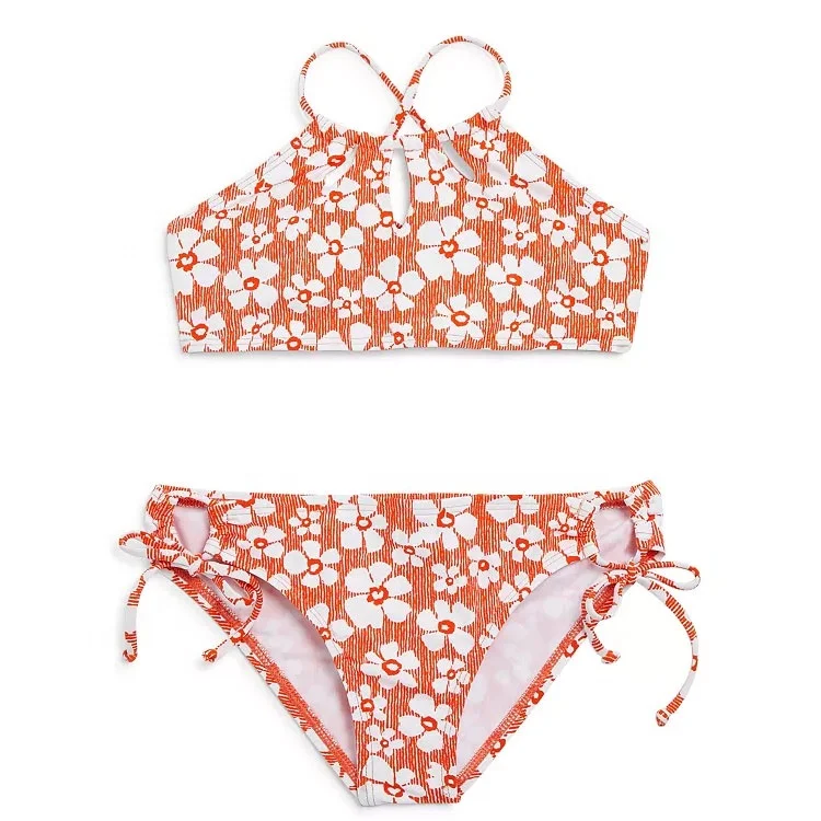 Custom your logo ethic Shiny lovely little girl modeling bikini For 5-14 Years Girls Striped Print Bikini