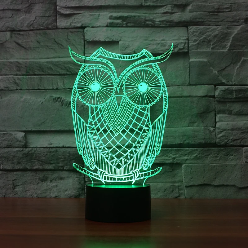 3d effect owl illusion home deco lamp with 7 color led night light for kid's gift FS-3389
