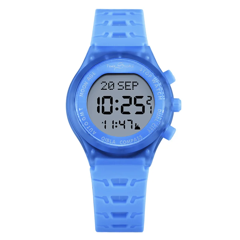 Modern sport Azan MusIim Islamic Qibla Watch Prayer Compass alarm LCD Light  Taqweem selection