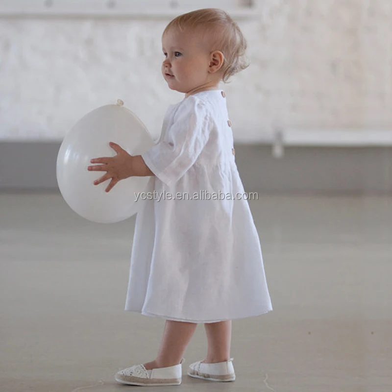 Wholesale baby clothes good quality simple design long sleeve and soft linen baby girls dress clothing children frocks designs