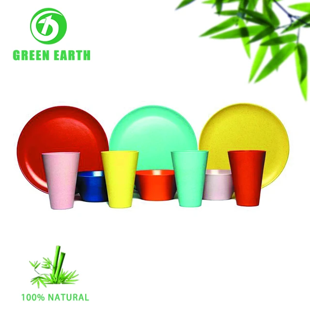 
Assorted color deradable bamboo fiber melamine food round dinner plate 