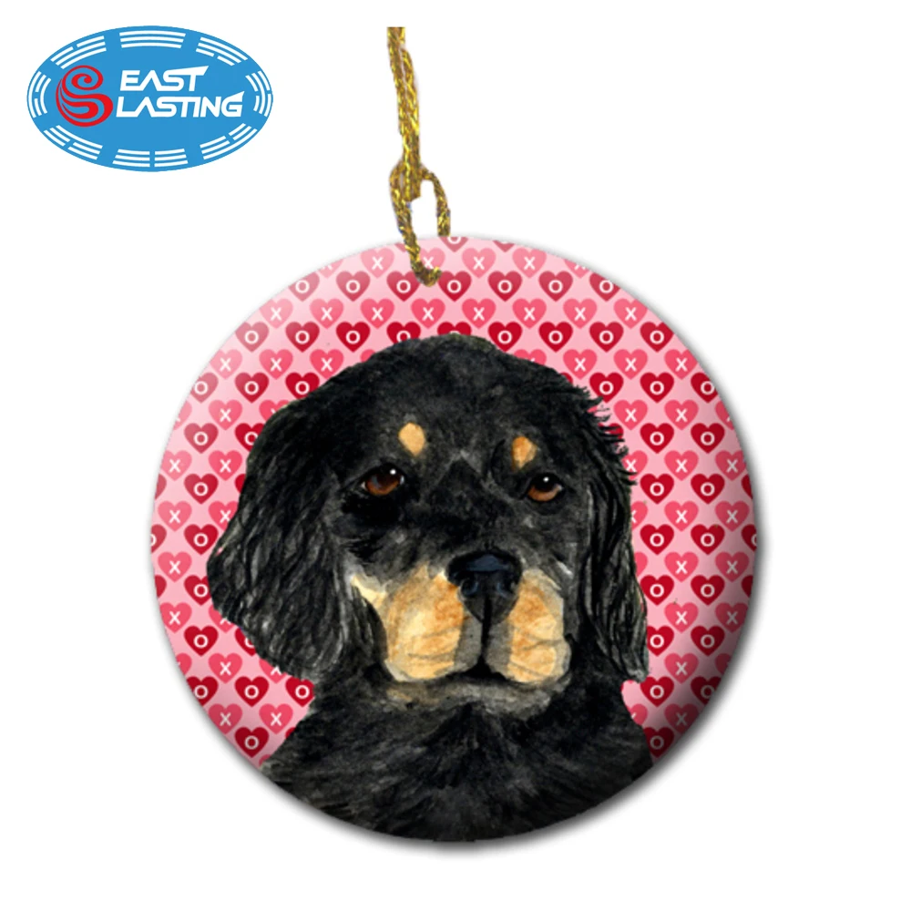 
Bright color dog round disc ornament ceramic sublimation for Christmas hanging tree decoration 
