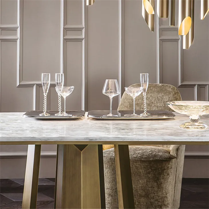 Marble Top Table Stainless Steel Dining Table and Chair
