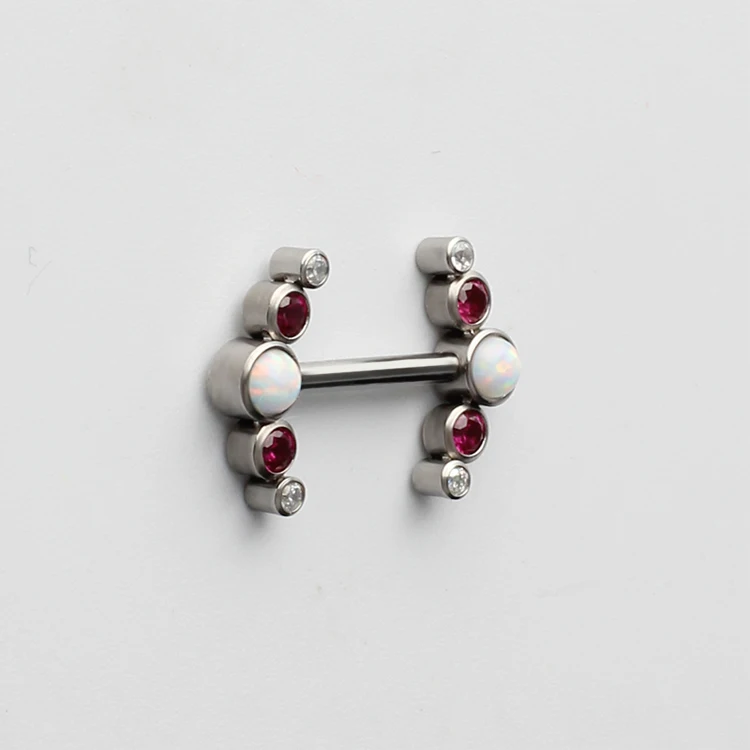 Fashion Barbell Nipple Piercing Ring Opal Stone ASTM F136 Titanium Popular Body Jewelry