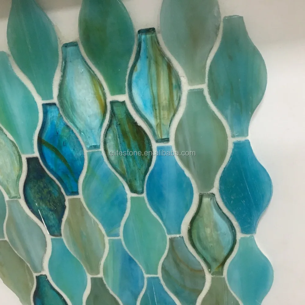 Green Glass Mosaic Arabesque Glass Mosaic Tile Crystal Glass Wall Tile