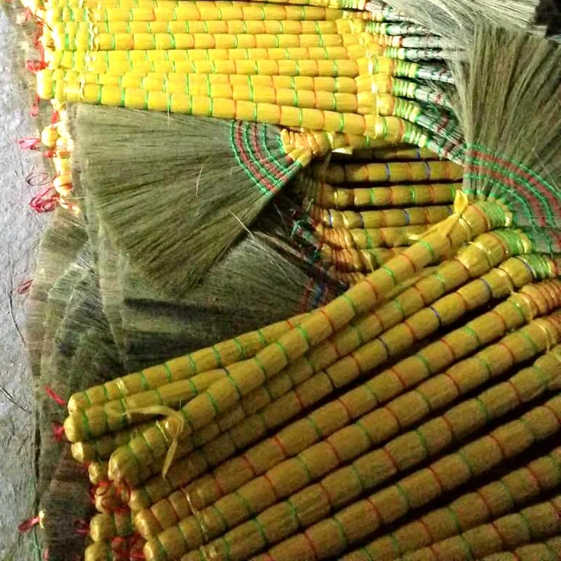 handcraft road clean tool PVC COATED wood handle  burma natural raw grass broom stick ekels