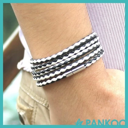 Fashion 5 layer PU double wrap leather braided bracelets handmade round rope turn buckle bracelet wholesale for women men