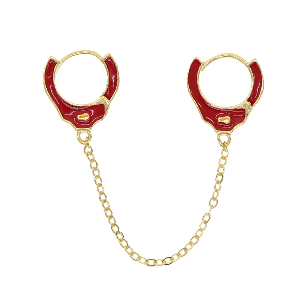 promotion blue red black white enamel hand cuff 2 hole tassel chain earring for women fashion jewelry