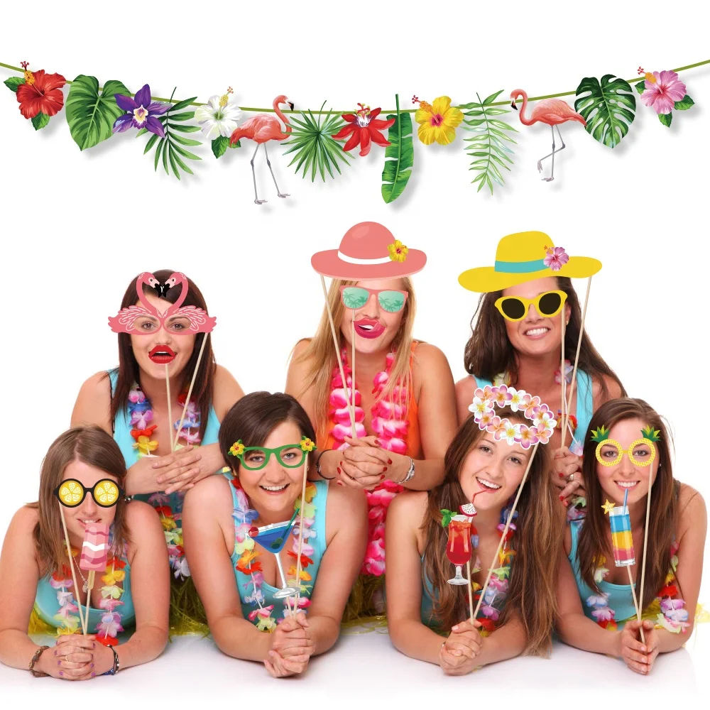 Hawaii theme party 44 pcs photo booth props sunglasses for hawaii party decoration