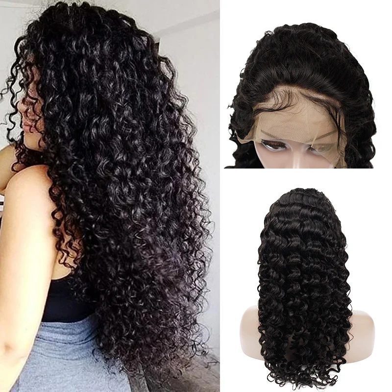 
Dropshipping deep wave lace wigs 100% raw unprocessed malaysian 1b natural human hair full lace wig 