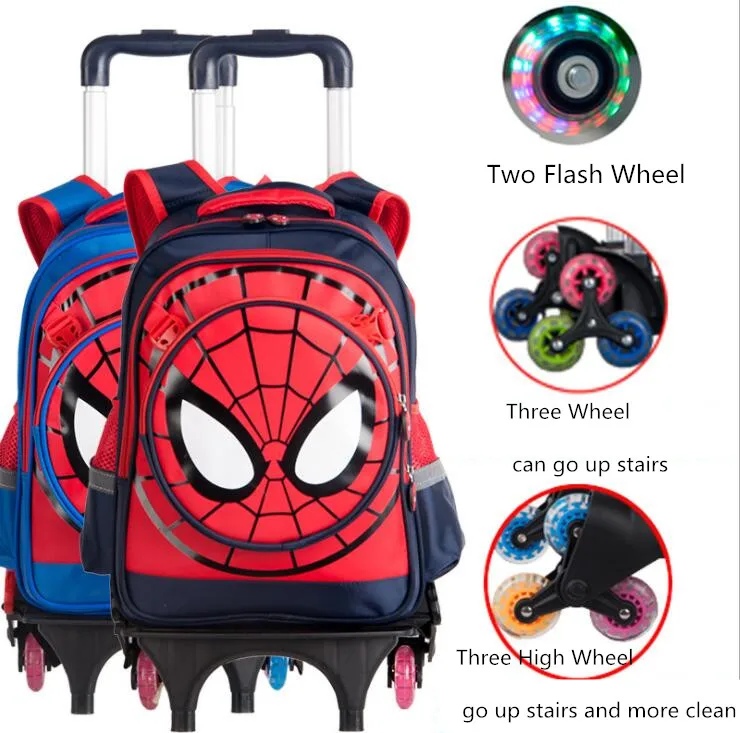 
Quanzhou Cartoon Detachable Children Trolley School Bag With Three Wheel Spiderman Trolley Backpack 