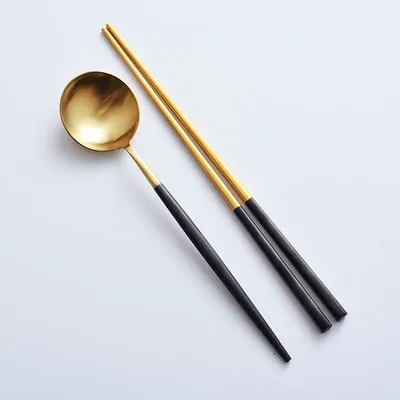 Korean Style High Mirror Polish Black Gold Stainless Steel Chopsticks for Wedding Gift