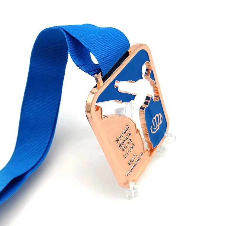 Creative Custom Square Cut Out 3D Metal Copper Enamel Medal Karate