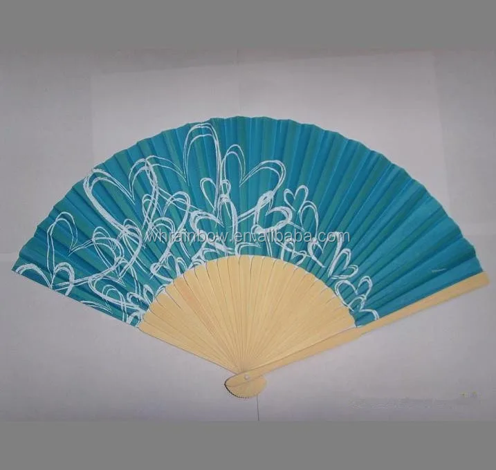 2022 custom fabric hand held fan with bamboo