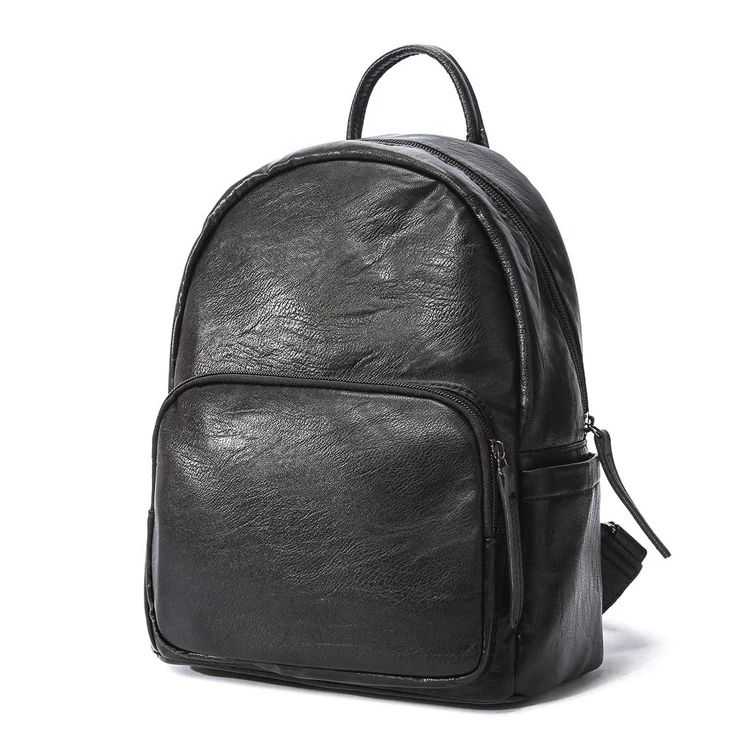 Hot Sell Styles Korean Natural Pattern Black PU Oil Leather Backpacks for Women