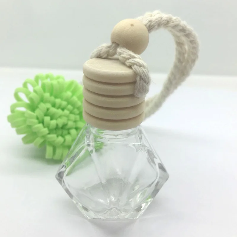 Mini Size Clear Diamond Shaped Hanging Car Perfume Bottles For Air Fresh With Colorful Strings