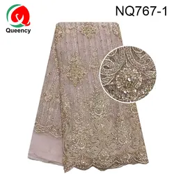 Queency New special hand made beads and stones french lace fabric for wedding and party bridal dress