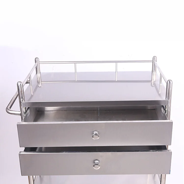 
Factory Price Hospital Cart 3-tier Stainless Steel Medical Trolley with Drawers and Wheels 