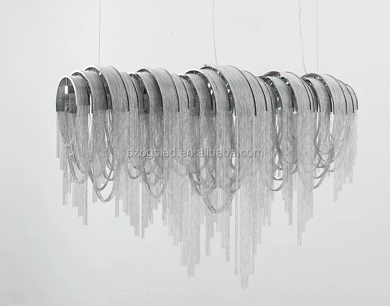 Hot sell large simple waterfall shape aluminum chain tassel pendant light chandelier